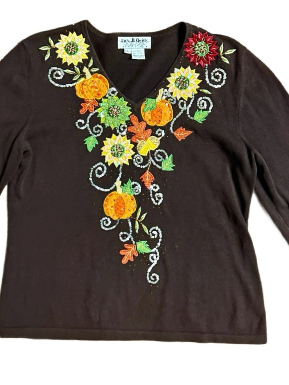 Jack B. Quick ~ Large ~ Brown / Fall  ~ Pumpkins ~ Sequins/ Embroidery ~ Sweater